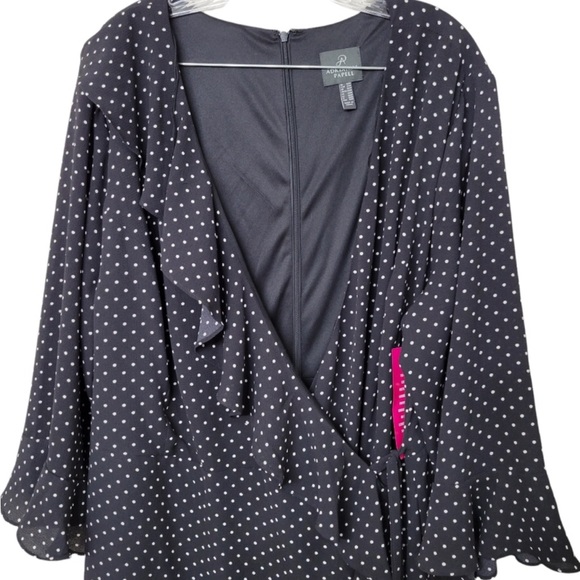 Adrianna Papell Pindot Printed Ruffle Wrap Black & White Dress. NWT! Sz 22W. - Picture 5 of 15